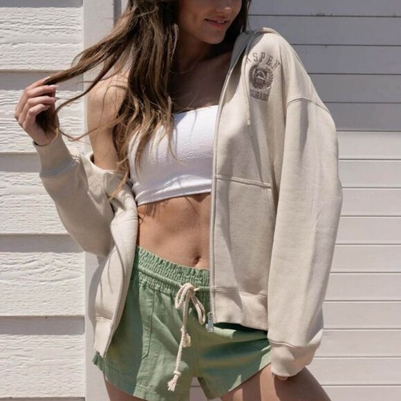 Lazy Sunday Aspen Back Embo Zip Up Hoodie - Cream Medium - Picture 1 of 6